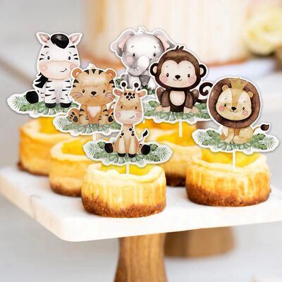 18pcs Carton Animal Cake Topper Forest Animal Paper Toppers