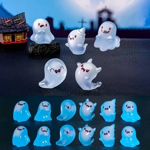 6Pcs Glowing Ghosts for Halloween Resin Decorations, Glowing