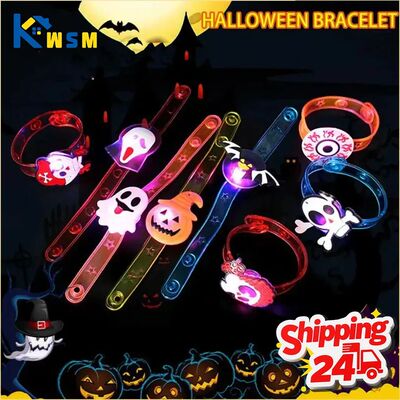 12-120PCS Halloween LED Glow Pumpkin Ring Light Up Wristband