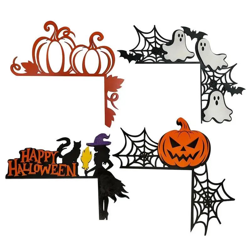 Halloween Door Corner Sign Pumpkin Ghost Witch Wooden Hangin