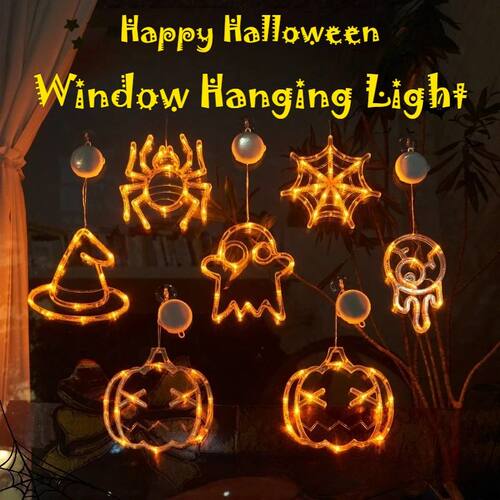 Halloween LED Sucker Lamp Window Hanging Pumpkin Ghost Witch