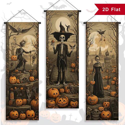 3pc Halloween Decorations Banner Scary Male and Female Skele