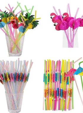 25/50pcs Flamingo Drinking Straws Tropical Umbrellas Pineapp