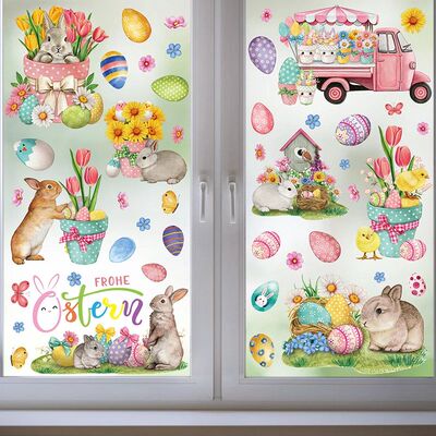 9 Sheets Easter Bunny Egg Electrostatic Stickers Window Glas