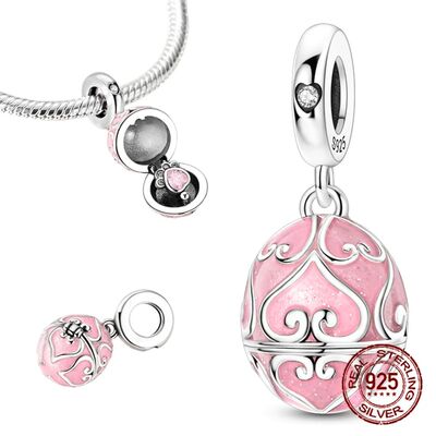 925 Sterling Silver Openable Pink Paw Print Easter Egg Penda