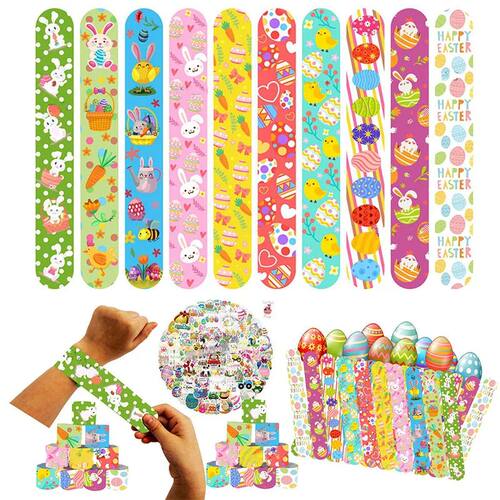 10Pcs Cartoon Bunny Rabbit Slap Bracelets Gifts Easter Party