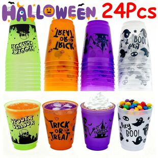4-24Pcs Halloween Drinking Cups 450ml Plastic Trick or Treat