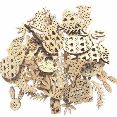 50/100pcs Wooden Rabbit Pendants Easter Egg Hanging Ornament