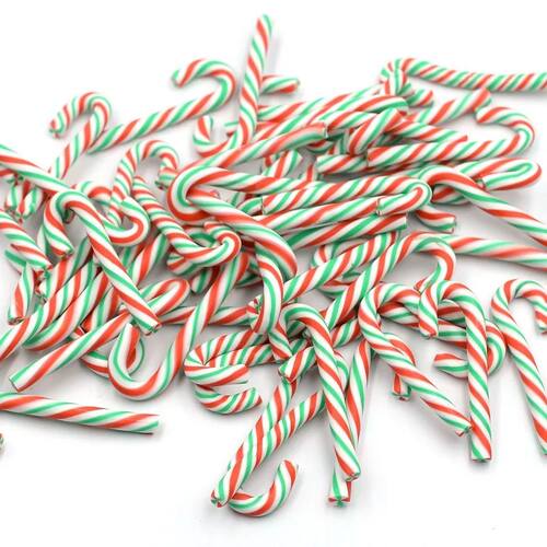 50-10Pcs Mini Candy Cane Christmas Decoration Red White Resi