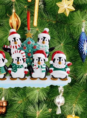 Personalized Family Christmas Ornament Cute Penguin Holiday