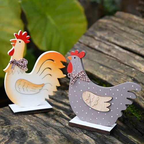 Easter Day Wooden Rooster Ornament Gifts Decorations Craft C