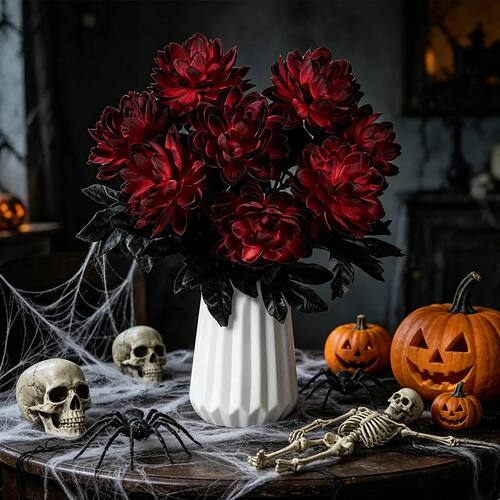 5/10Pcs Artificial Dahlia Flower Bouquet for Halloween Birth