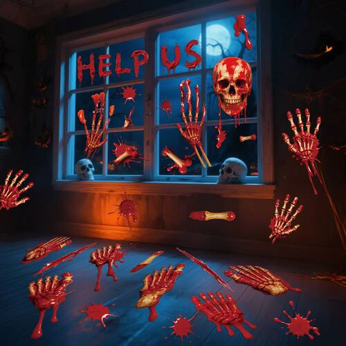 Halloween Window Stickers Blood Palms Feet Skulls Halloween