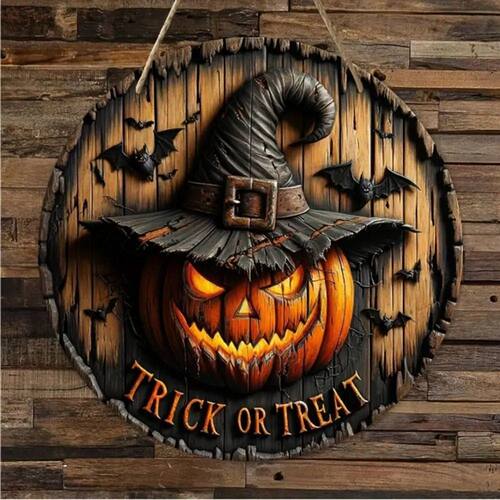 Halloween Wooden Wreath Logo Retro Pumpkin Head Horror Art D