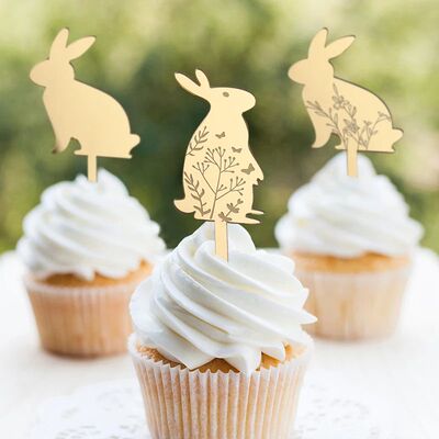 3/5pcs Easter Party Cake Decoration Gold Acrylic Rabbit Carr