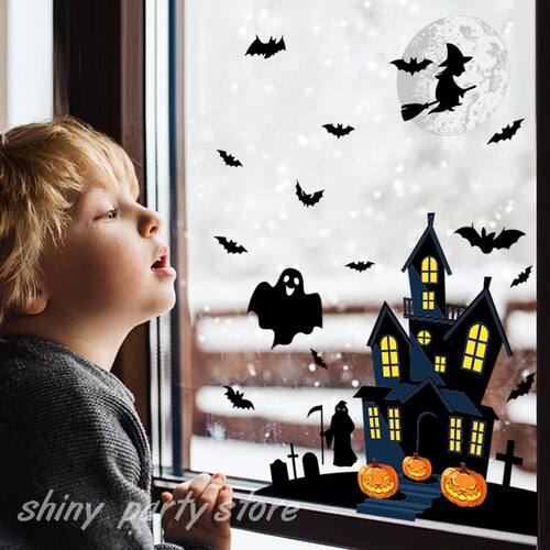 Ghost Bat Witch Window Sticker Halloween Glass Sticker Decor
