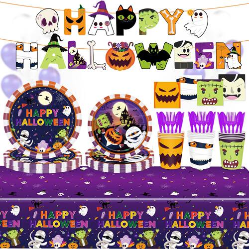 Halloween Ghost Shape Disposable Tableware Paper Plates Cups