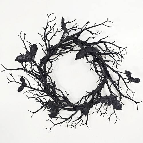 Halloween Wreath Bat Black Branch Wreaths With Red LED Light