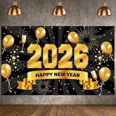 2026 Happy New Year Backdrop Black Golden Background 2026 Fe