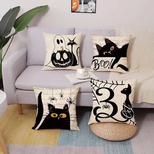 Halloween Cat & Spooky Elements Pillowcases - Perfect for a