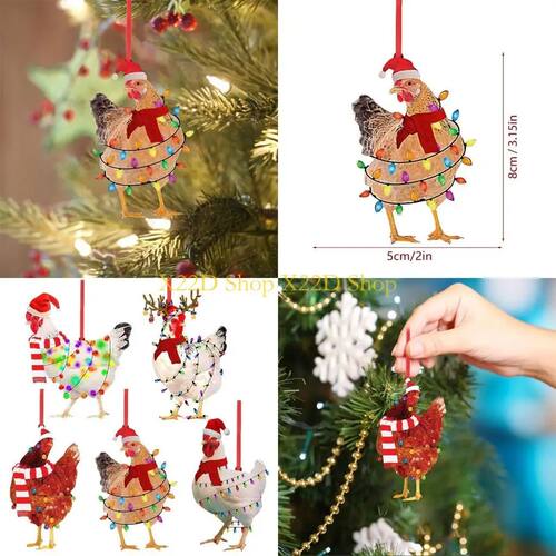 X22D Christmas Scarf Chicken Holiday Decoration Wooden Penda