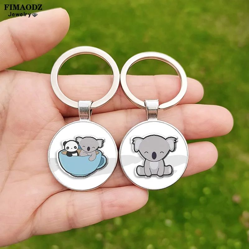 Cute Koala Keychain for Men Women Animal Photo Glass Cabocho