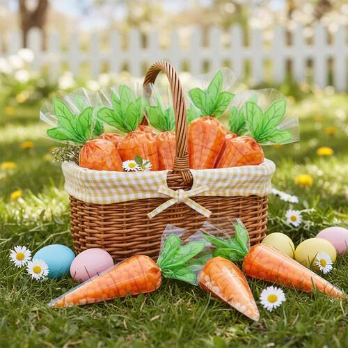 25-100pcs Easter Carrot Candy Bags Cone Cellophane Treat Bag