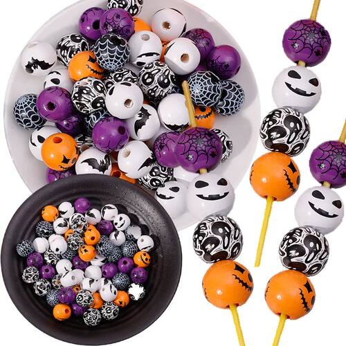 10/20/30Pcs Creative Halloween Printed DIY Colorful Wooden p