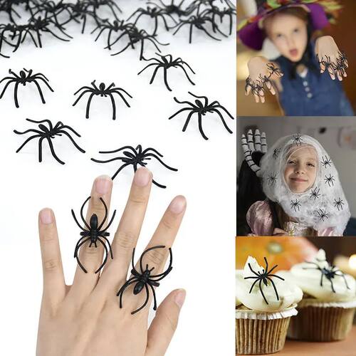 20/50pcs Halloween Mini Plastic Black Spiders Joking Birthda