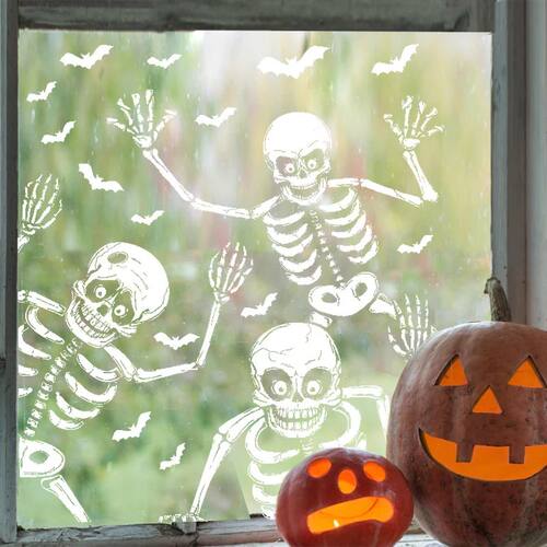 4pcs Halloween Skeleton Window Stickers Terror Home Room Wal