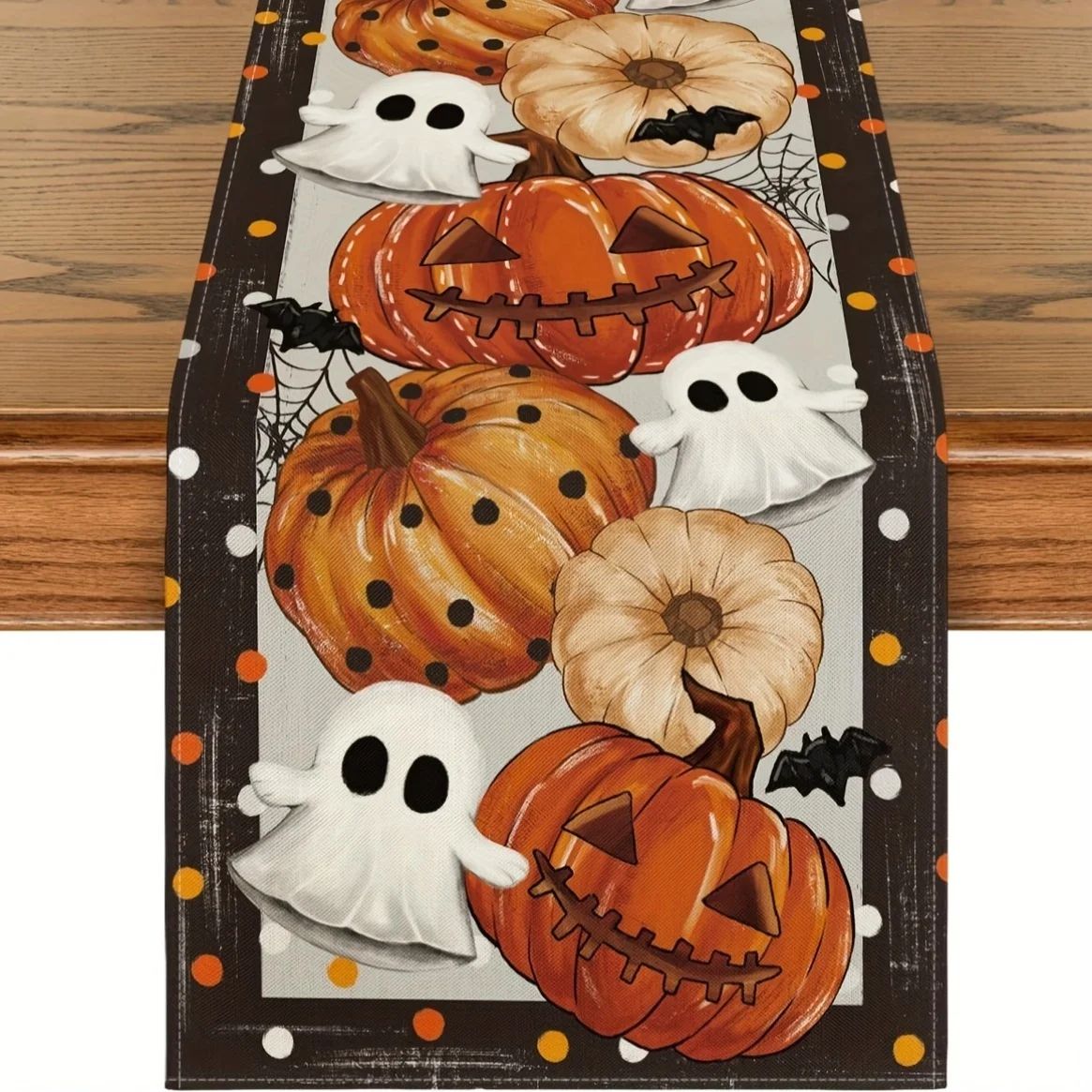 1pc Polkadot Pumpkin Halloween Table Flag Farmhouse Style Ki