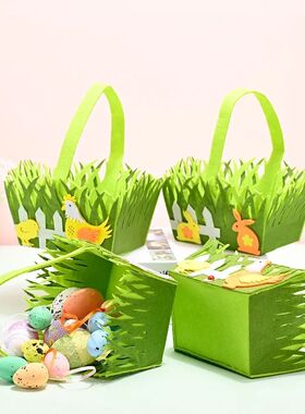 2025 Happy Easter Portable Felt Easter Basket Kids Color Egg