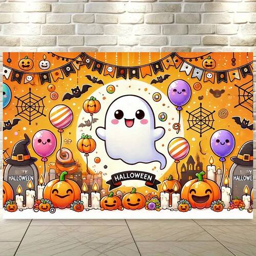 Adorable Cartoon Halloween Background: Ghost, Pumpk & Banner