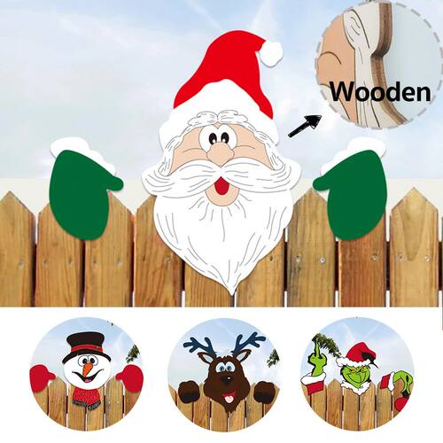 Christmas Fence Peeker Decorations - Santa Claus Elk Snowman