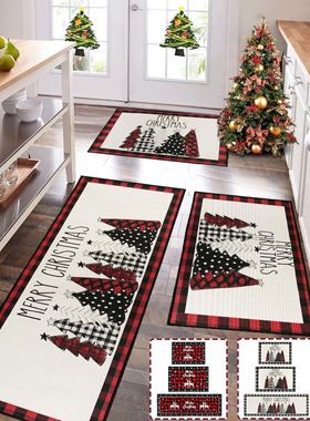 Christmas Kitchen Floor Mats, Plaid Pattern Kitchen Runner R
