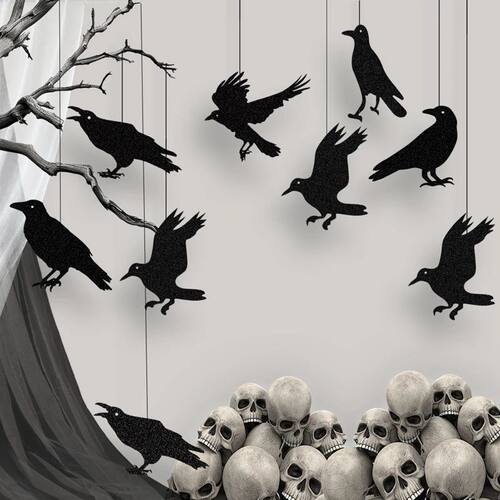 Halloween Black Crow Hanging Banner Garland Birdcage Ornamen