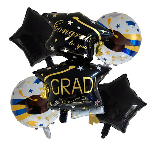 5pcs Graduation Balloons Gold Silver Black atex Balloon