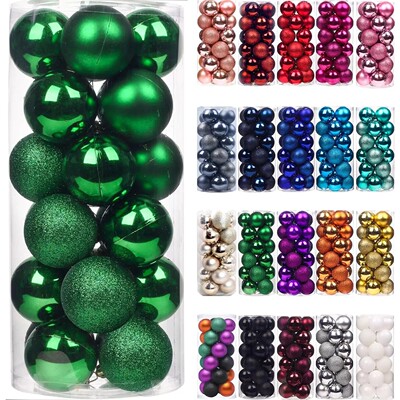 Christmas Balls Ornaments 24Pc Green Colorful Shatterproof C