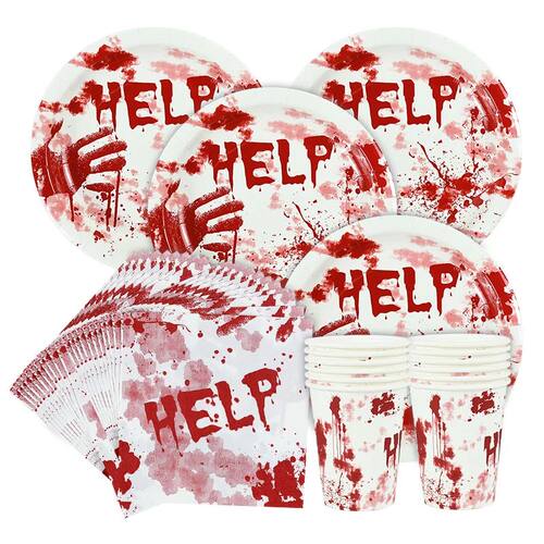 Horror Blood Handprint Halloween Party Paper Plate Cup Napki