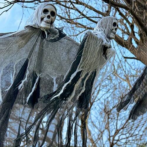 Halloween Skull Head Gauze Prop - Realistic Hanging Decorati