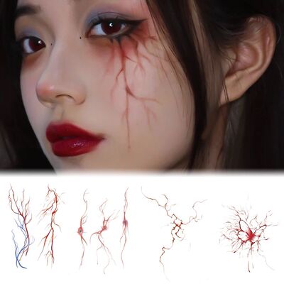 Halloween Face Tattoos Red Blood Vessels Scary Facial Design