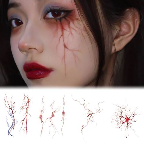 Halloween Face Tattoos Red Blood Vessels Scary Facial Design