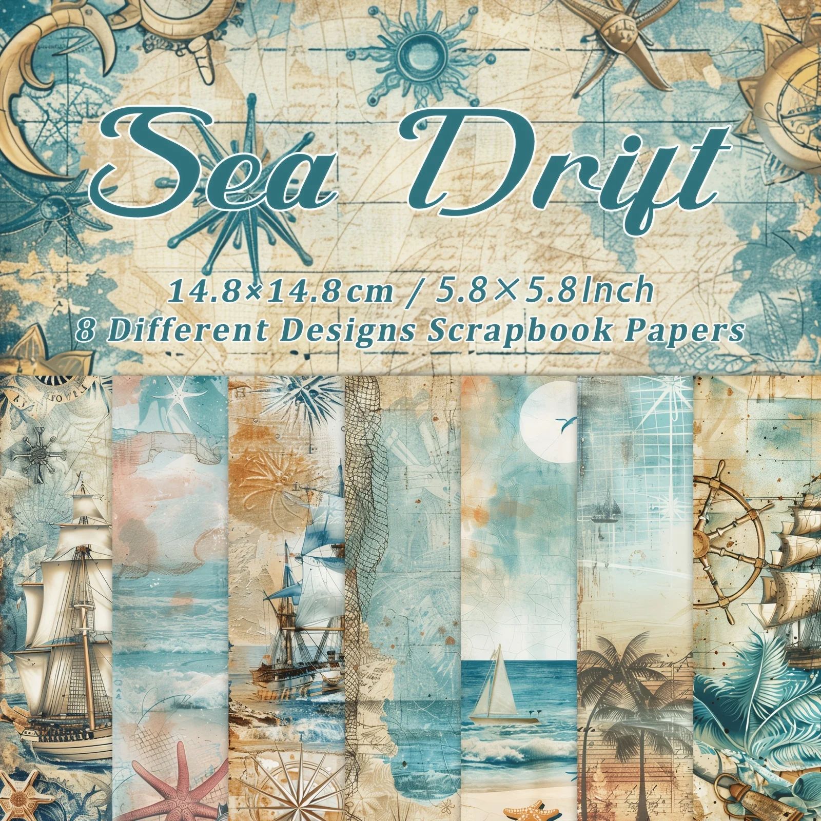 8 Sheets Vintage Sailboat on Ocean Pattern Scrapbook Papers