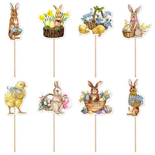 8pcs Exquisite Card Plug-in Easter Cake Plate Bunny Easter D