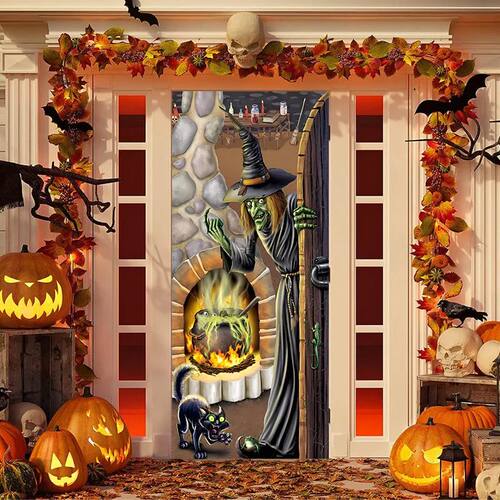 Halloween Decorations Horror Door Cover Ghost Witch Backgrou