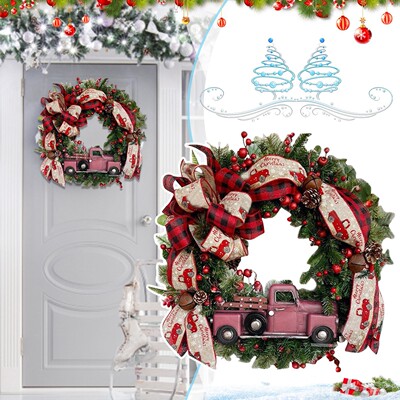 Red Truck Christmas Wreath Front Door Window Wall Door Decor