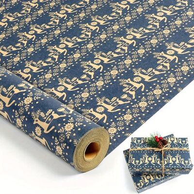 Christmas Wrapping Paper Roll, Navy Blue Kraft Wrapping Pape