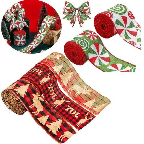 Christmas Wired Ribbons 4.5m Buffalo Plaid Ribbons Vintage C