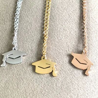 10pcs lot Stainless Steel Geometry Graduation Hat Pendant Ne