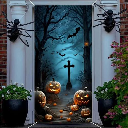 Halloween Door Decorations Horror Moon Night Dead Tree Scary